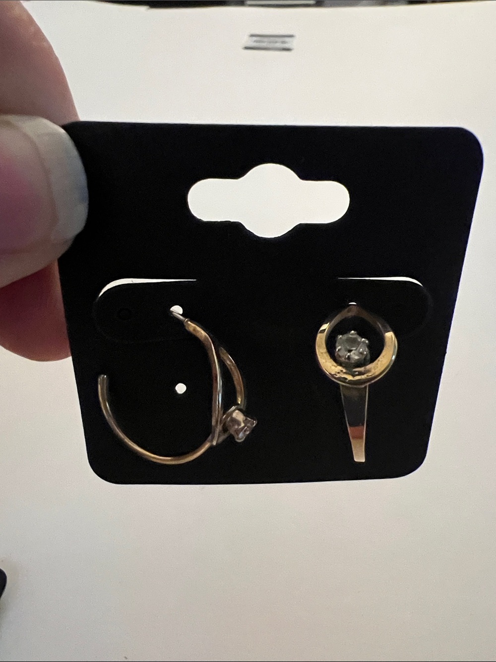 Gold-Tone Hoop and Ring Earring Set with Clear Stone
